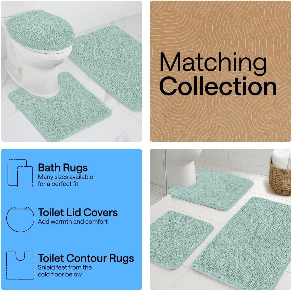 image:imageGORILLA GRIP Bath Rug Mat Thick Soft Absorbent Chenille Quick Dry Microfiber Mats Rubber Backing Machine Washable Shower Floor Rugs Bathroom Bathmat Home Decor Accessories 24x17 GreySeablue