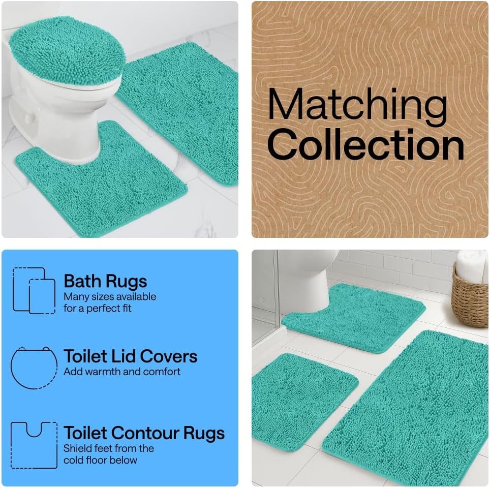 image:imageGORILLA GRIP Bath Rug Mat Thick Soft Absorbent Chenille Quick Dry Microfiber Mats Rubber Backing Machine Washable Shower Floor Rugs Bathroom Bathmat Home Decor Accessories 24x17 GreyTurquoise