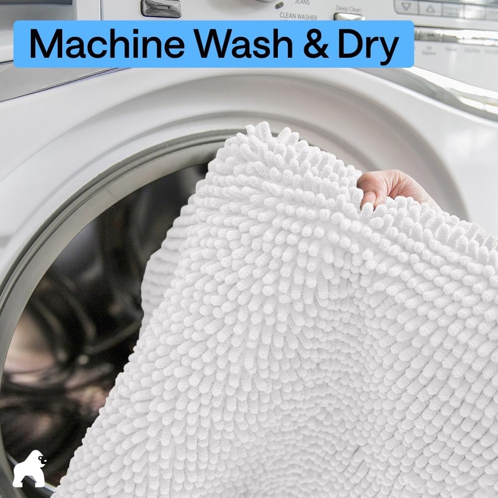 image:imageGORILLA GRIP Bath Rug Mat Thick Soft Absorbent Chenille Quick Dry Microfiber Mats Rubber Backing Machine Washable Shower Floor Rugs Bathroom Bathmat Home Decor Accessories 24x17 GreyWhite