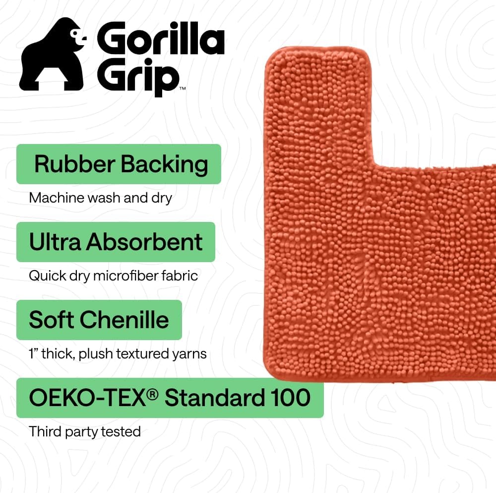 image:imageGORILLA GRIP Bath Rug Mat Thick Soft Absorbent Chenille Quick Dry Microfiber Mats Rubber Backing Machine Washable Shower Floor Rugs Bathroom Bathmat Home Decor Accessories 24x17 GreyCoral
