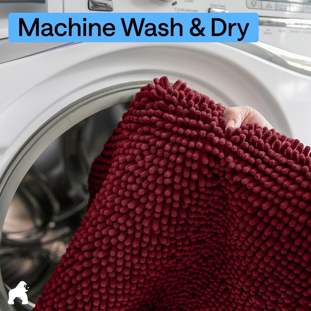 image:imageGORILLA GRIP Bath Rug Mat Thick Soft Absorbent Chenille Quick Dry Microfiber Mats Rubber Backing Machine Washable Shower Floor Rugs Bathroom Bathmat Home Decor Accessories 24x17 GreyBurgundy