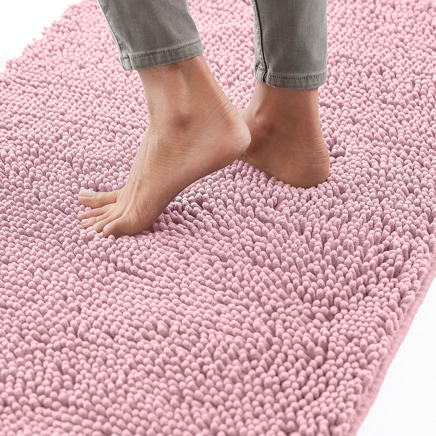 image:imageGORILLA GRIP Bath Rug Mat Thick Soft Absorbent Chenille Quick Dry Microfiber Mats Rubber Backing Machine Washable Shower Floor Rugs Bathroom Bathmat Home Decor Accessories 24x17 GreyLight Pink