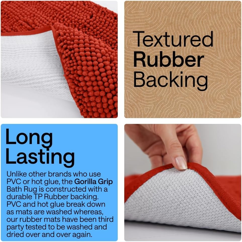 image:imageGORILLA GRIP Bath Rug Mat Thick Soft Absorbent Chenille Quick Dry Microfiber Mats Rubber Backing Machine Washable Shower Floor Rugs Bathroom Bathmat Home Decor Accessories 24x17 GreySunset Orange