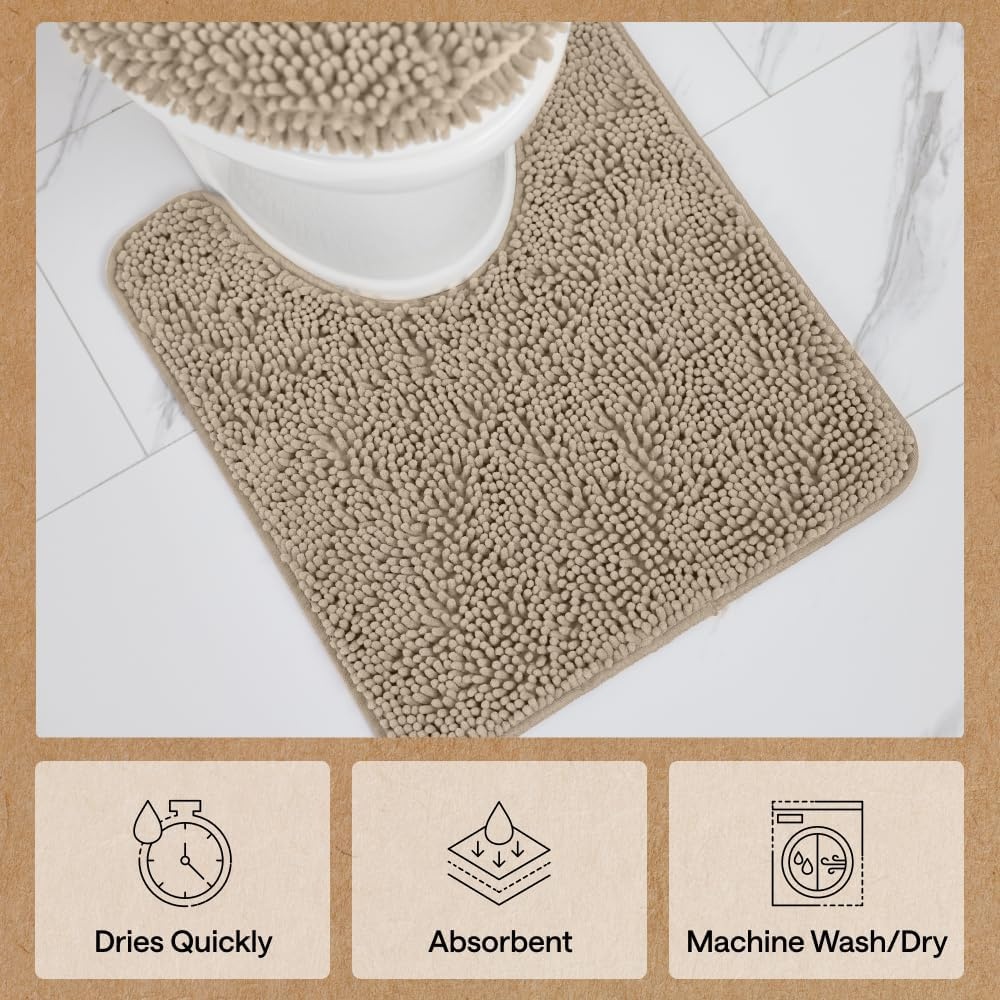 image:imageGORILLA GRIP Bath Rug Mat Thick Soft Absorbent Chenille Quick Dry Microfiber Mats Rubber Backing Machine Washable Shower Floor Rugs Bathroom Bathmat Home Decor Accessories 24x17 GreyGray Beige