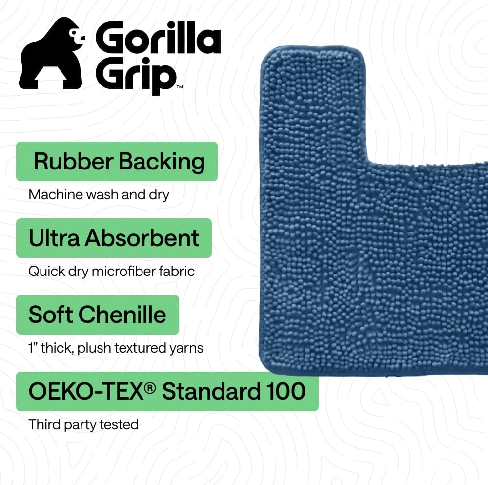image:imageGORILLA GRIP Bath Rug Mat Thick Soft Absorbent Chenille Quick Dry Microfiber Mats Rubber Backing Machine Washable Shower Floor Rugs Bathroom Bathmat Home Decor Accessories 24x17 GreyBlue