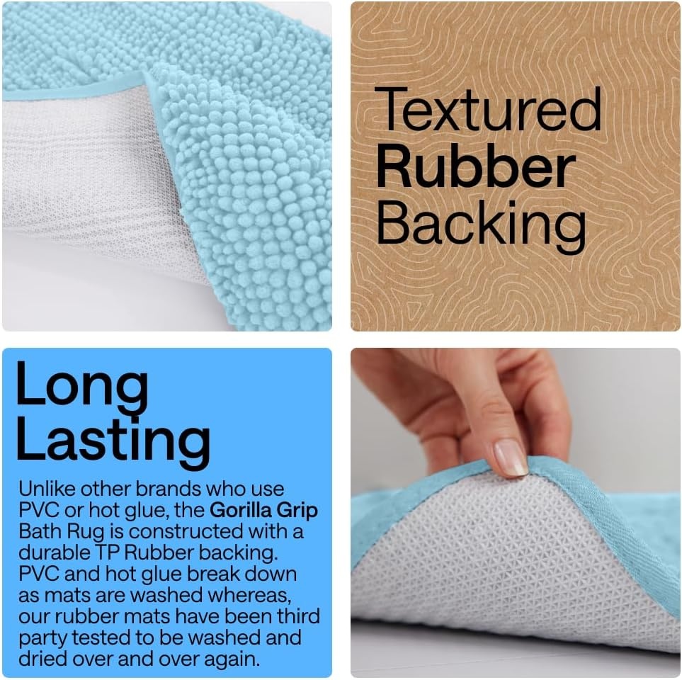 image:imageGORILLA GRIP Bath Rug Mat Thick Soft Absorbent Chenille Quick Dry Microfiber Mats Rubber Backing Machine Washable Shower Floor Rugs Bathroom Bathmat Home Decor Accessories 24x17 GreySky