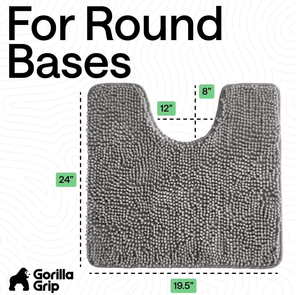image:imageGORILLA GRIP Bath Rug Mat Thick Soft Absorbent Chenille Quick Dry Microfiber Mats Rubber Backing Machine Washable Shower Floor Rugs Bathroom Bathmat Home Decor Accessories 24x17 GreyGrey