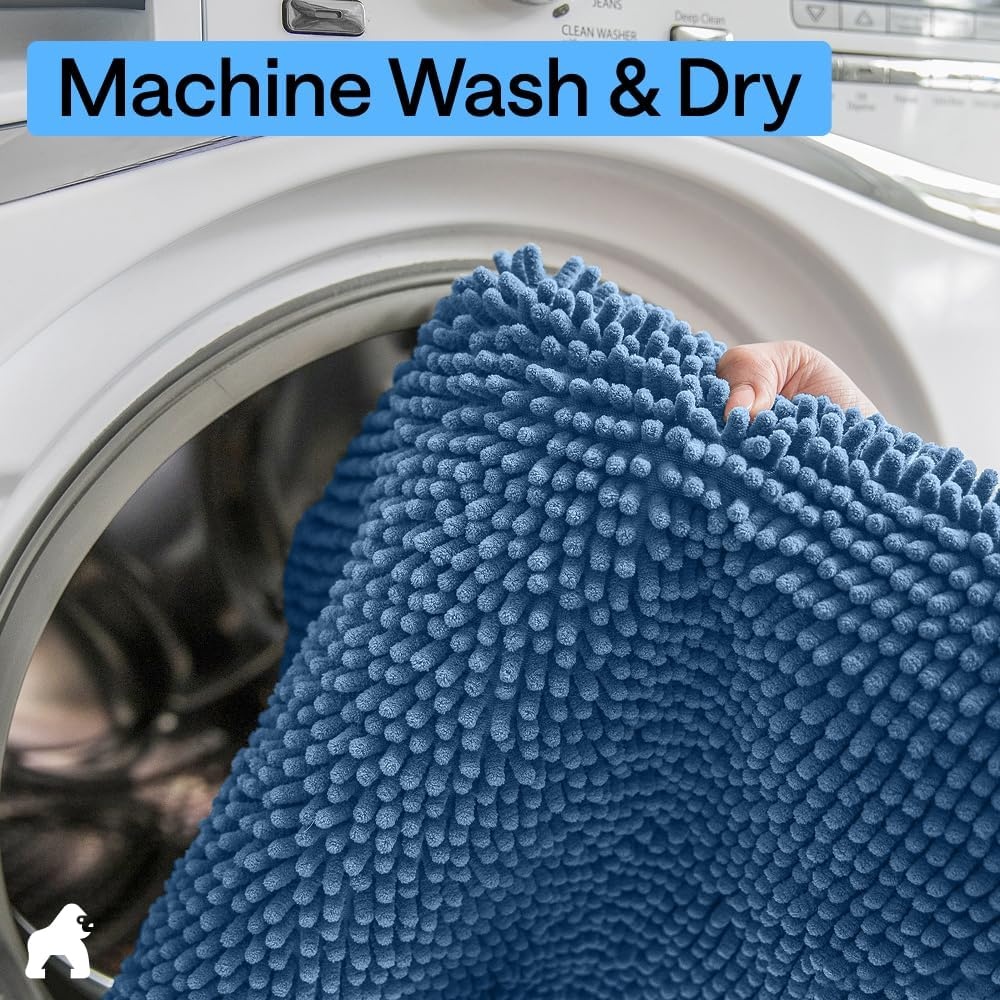 image:imageGORILLA GRIP Bath Rug Mat Thick Soft Absorbent Chenille Quick Dry Microfiber Mats Rubber Backing Machine Washable Shower Floor Rugs Bathroom Bathmat Home Decor Accessories 24x17 GreyBlue