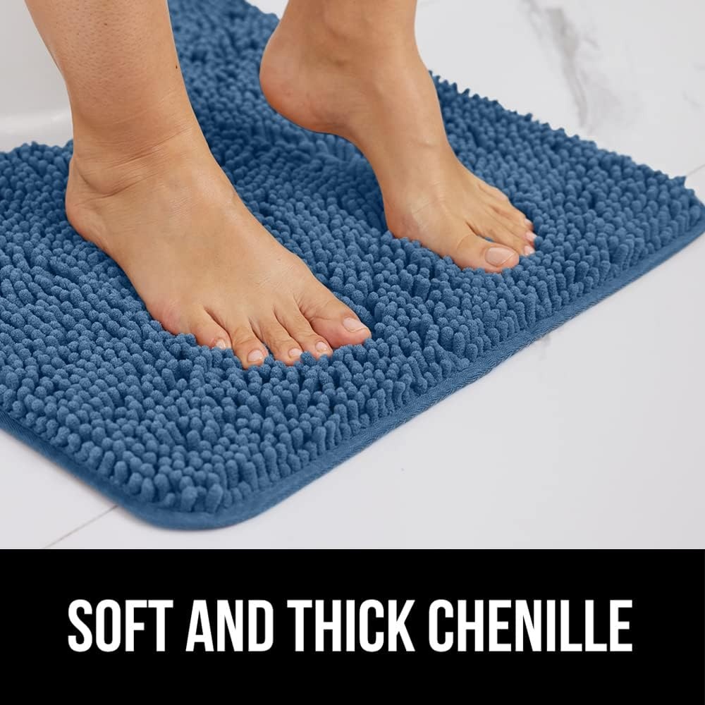 image:imageGORILLA GRIP Bath Rug Mat Thick Soft Absorbent Chenille Quick Dry Microfiber Mats Rubber Backing Machine Washable Shower Floor Rugs Bathroom Bathmat Home Decor Accessories 24x17 GreyBlue