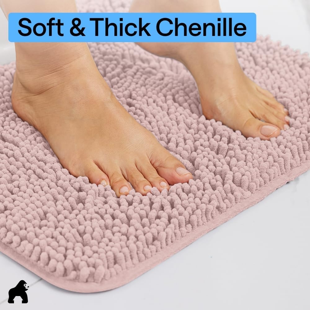 image:imageGORILLA GRIP Bath Rug Mat Thick Soft Absorbent Chenille Quick Dry Microfiber Mats Rubber Backing Machine Washable Shower Floor Rugs Bathroom Bathmat Home Decor Accessories 24x17 GreyDusty Rose