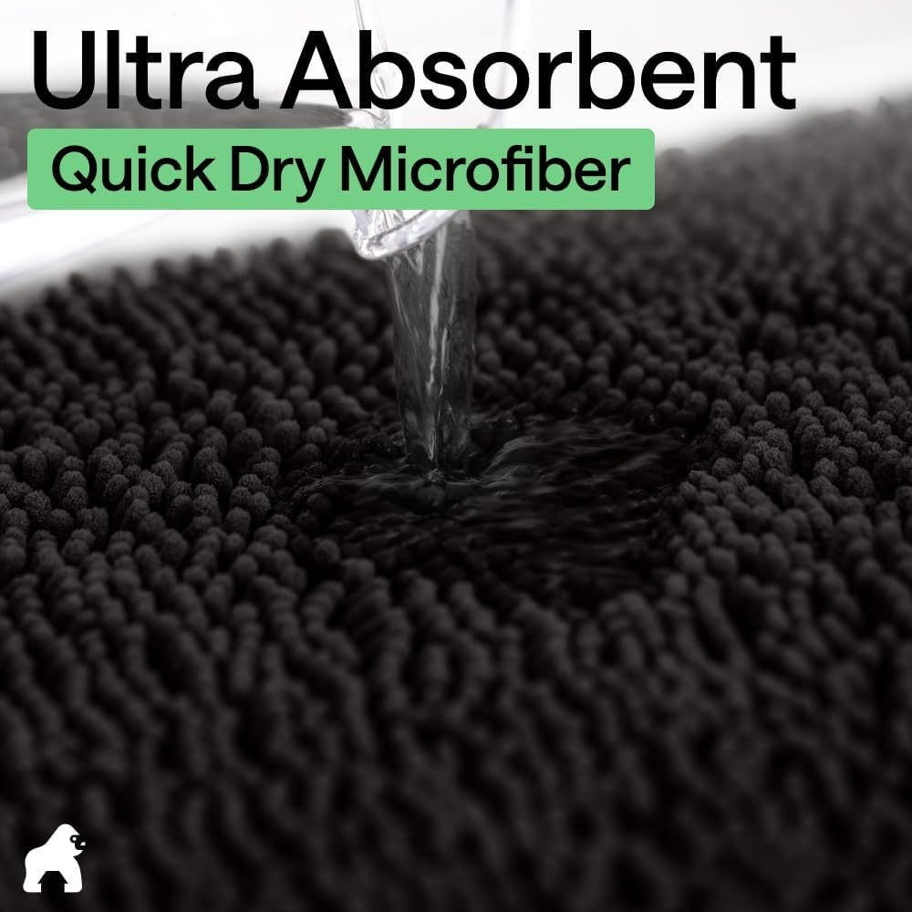 image:imageGORILLA GRIP Bath Rug Mat Thick Soft Absorbent Chenille Quick Dry Microfiber Mats Rubber Backing Machine Washable Shower Floor Rugs Bathroom Bathmat Home Decor Accessories 24x17 GreyBlack