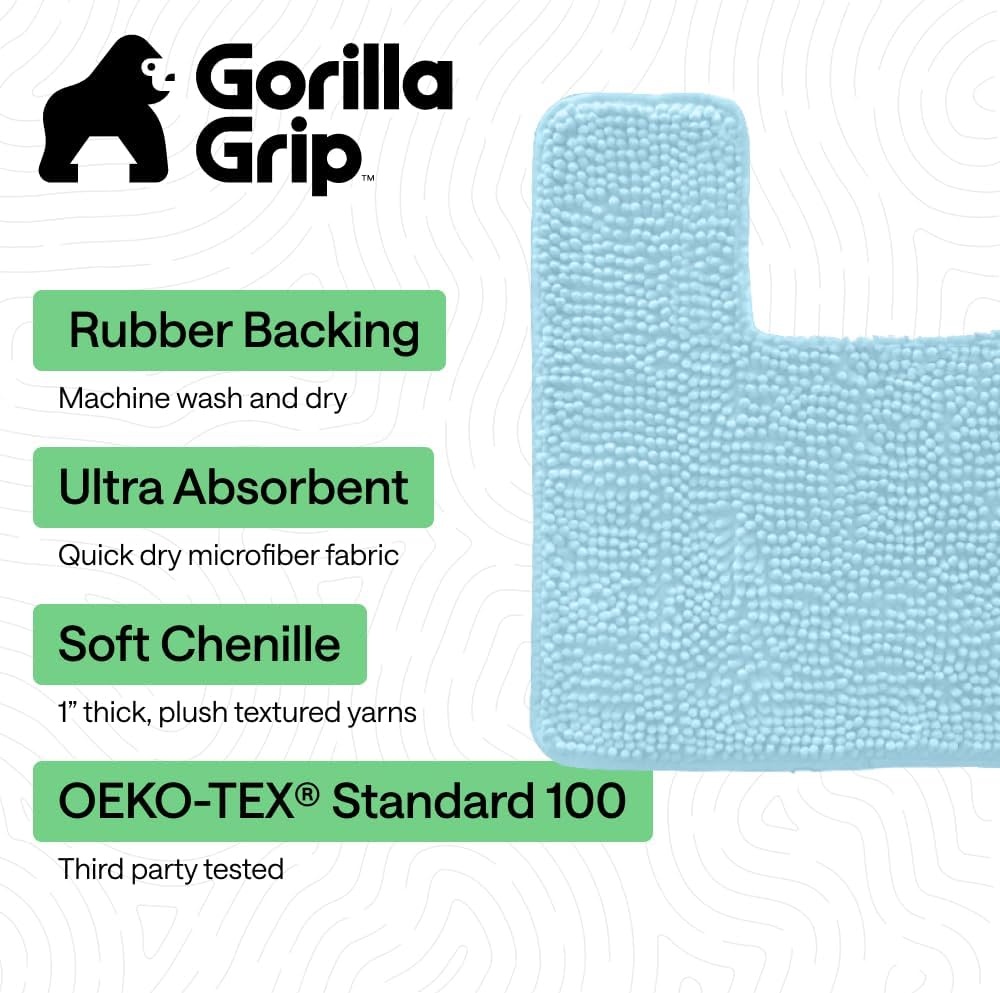 image:imageGORILLA GRIP Bath Rug Mat Thick Soft Absorbent Chenille Quick Dry Microfiber Mats Rubber Backing Machine Washable Shower Floor Rugs Bathroom Bathmat Home Decor Accessories 24x17 GreySky