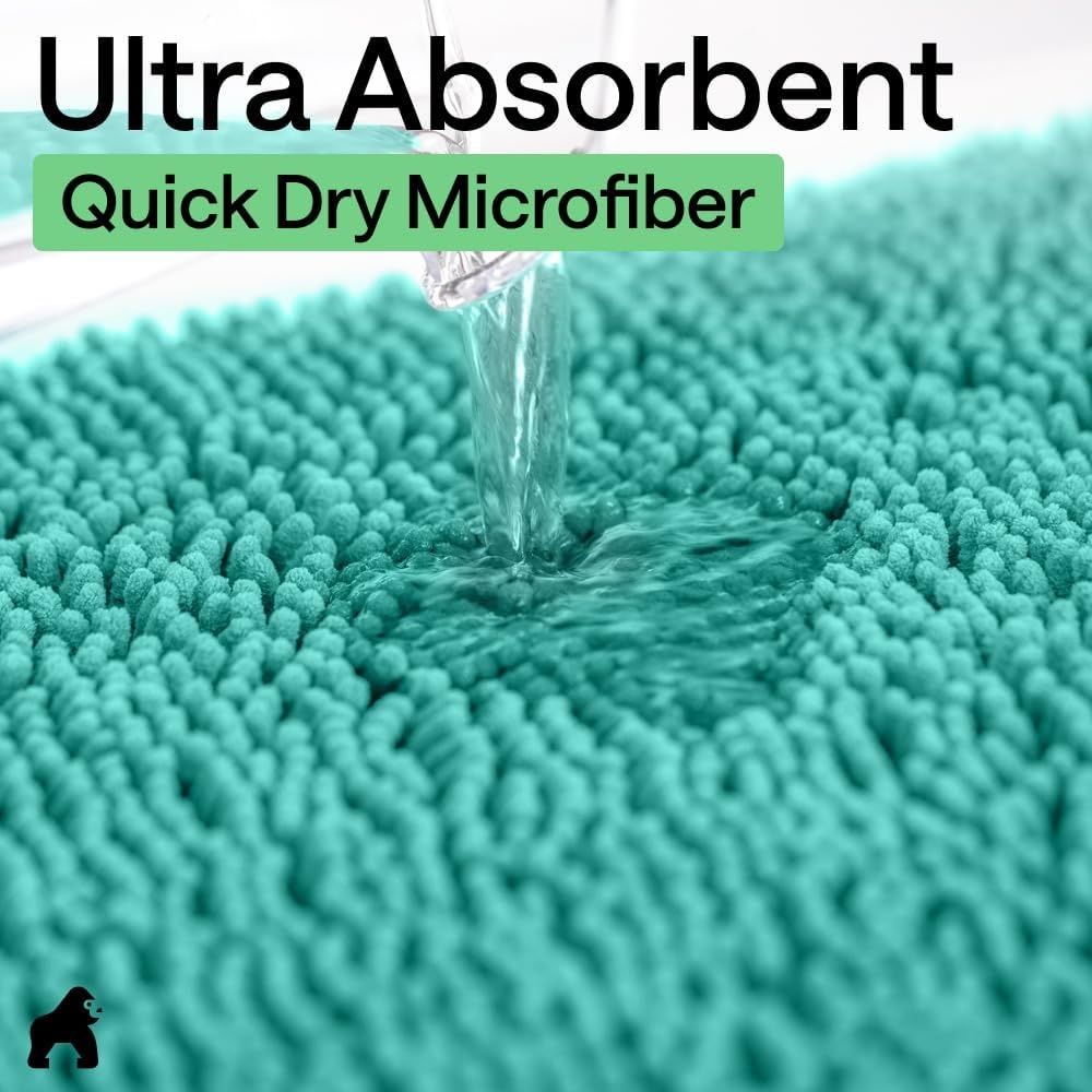 image:imageGORILLA GRIP Bath Rug Mat Thick Soft Absorbent Chenille Quick Dry Microfiber Mats Rubber Backing Machine Washable Shower Floor Rugs Bathroom Bathmat Home Decor Accessories 24x17 GreyTurquoise