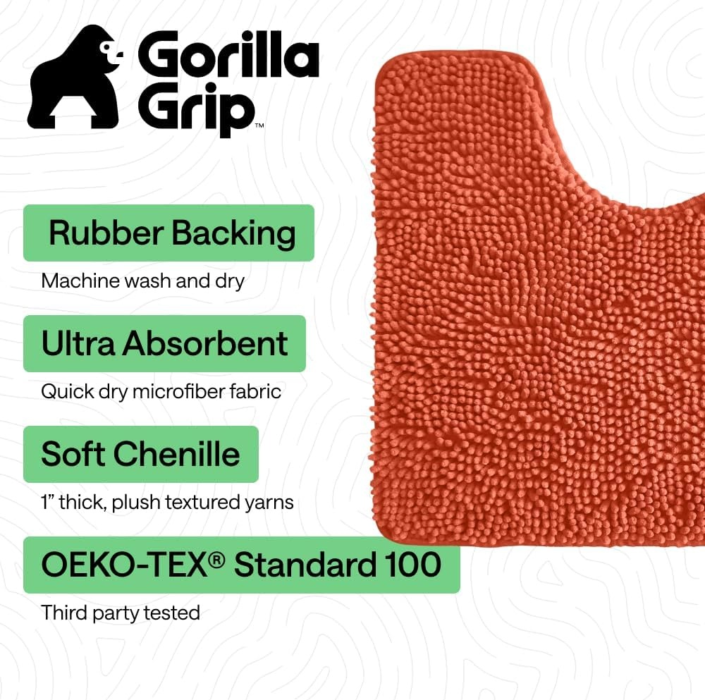 image:imageGORILLA GRIP Bath Rug Mat Thick Soft Absorbent Chenille Quick Dry Microfiber Mats Rubber Backing Machine Washable Shower Floor Rugs Bathroom Bathmat Home Decor Accessories 24x17 GreyCoral