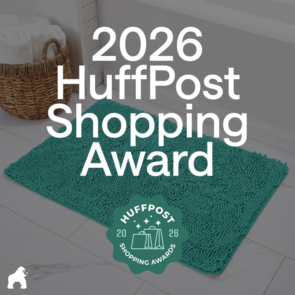 image:imageGORILLA GRIP Bath Rug Mat Thick Soft Absorbent Chenille Quick Dry Microfiber Mats Rubber Backing Machine Washable Shower Floor Rugs Bathroom Bathmat Home Decor Accessories 24x17 GreyTurquoise