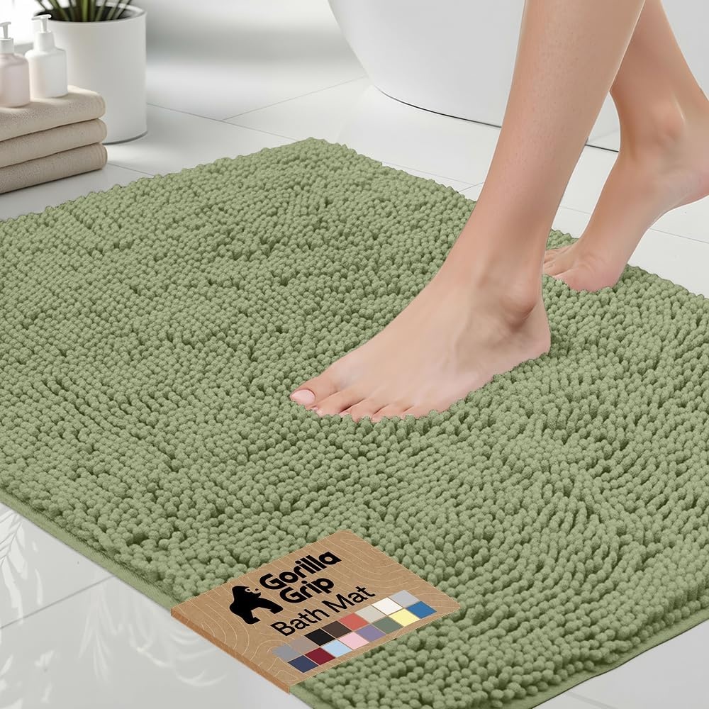 image:imageGORILLA GRIP Bath Rug Mat Thick Soft Absorbent Chenille Quick Dry Microfiber Mats Rubber Backing Machine Washable Shower Floor Rugs Bathroom Bathmat Home Decor Accessories 24x17 GreySage