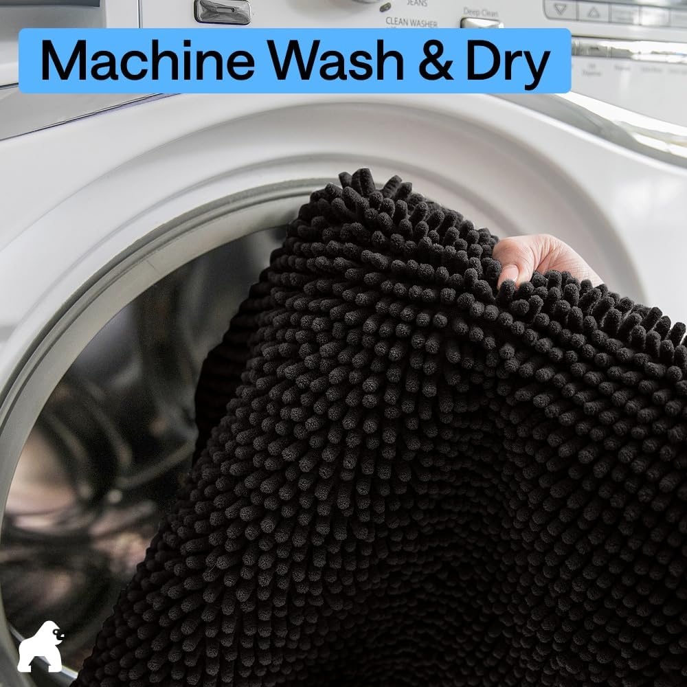 image:imageGORILLA GRIP Bath Rug Mat Thick Soft Absorbent Chenille Quick Dry Microfiber Mats Rubber Backing Machine Washable Shower Floor Rugs Bathroom Bathmat Home Decor Accessories 24x17 GreyBlack