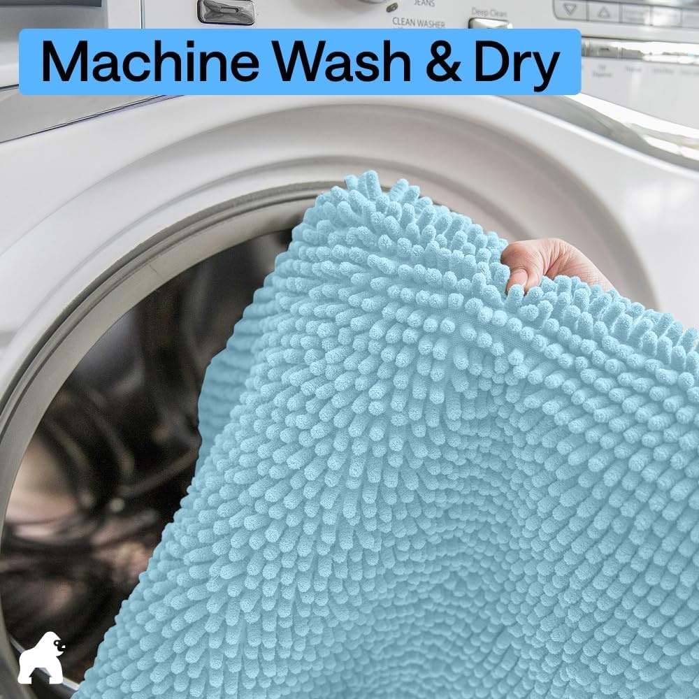 image:imageGORILLA GRIP Bath Rug Mat Thick Soft Absorbent Chenille Quick Dry Microfiber Mats Rubber Backing Machine Washable Shower Floor Rugs Bathroom Bathmat Home Decor Accessories 24x17 GreySky