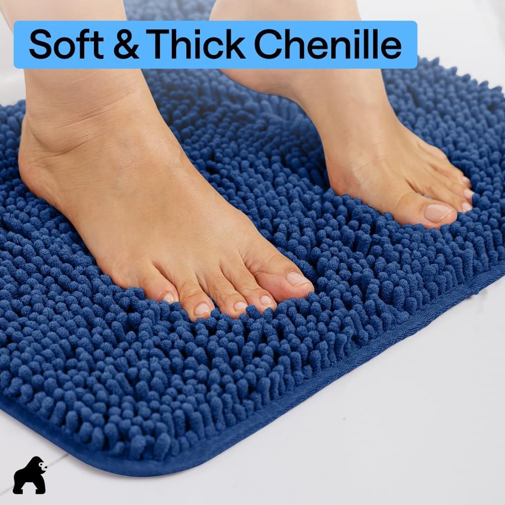image:imageGORILLA GRIP Bath Rug Mat Thick Soft Absorbent Chenille Quick Dry Microfiber Mats Rubber Backing Machine Washable Shower Floor Rugs Bathroom Bathmat Home Decor Accessories 24x17 GreyRoyal Blue