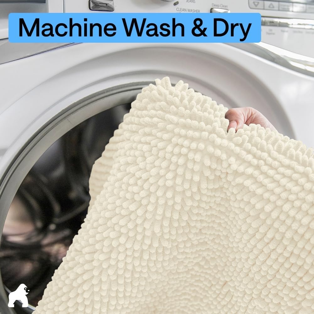 image:imageGORILLA GRIP Bath Rug Mat Thick Soft Absorbent Chenille Quick Dry Microfiber Mats Rubber Backing Machine Washable Shower Floor Rugs Bathroom Bathmat Home Decor Accessories 24x17 GreyIvory