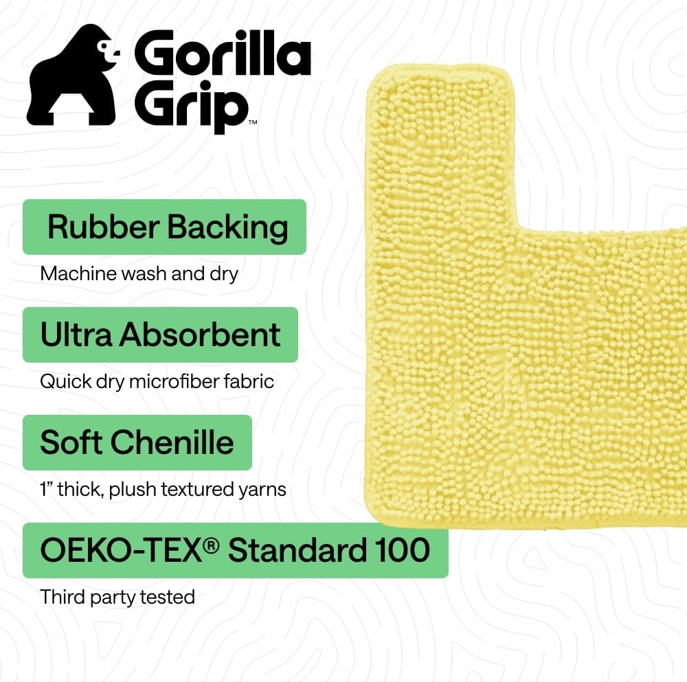 image:imageGORILLA GRIP Bath Rug Mat Thick Soft Absorbent Chenille Quick Dry Microfiber Mats Rubber Backing Machine Washable Shower Floor Rugs Bathroom Bathmat Home Decor Accessories 24x17 GreyYellow