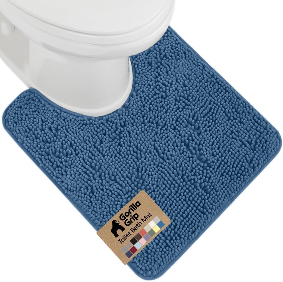 image:imageGORILLA GRIP Bath Rug Mat Thick Soft Absorbent Chenille Quick Dry Microfiber Mats Rubber Backing Machine Washable Shower Floor Rugs Bathroom Bathmat Home Decor Accessories 24x17 GreyBlue