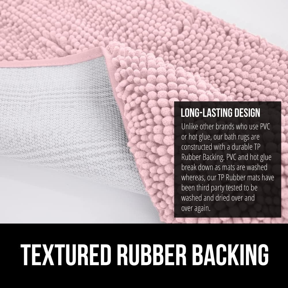 image:imageGORILLA GRIP Bath Rug Mat Thick Soft Absorbent Chenille Quick Dry Microfiber Mats Rubber Backing Machine Washable Shower Floor Rugs Bathroom Bathmat Home Decor Accessories 24x17 GreyLight Pink