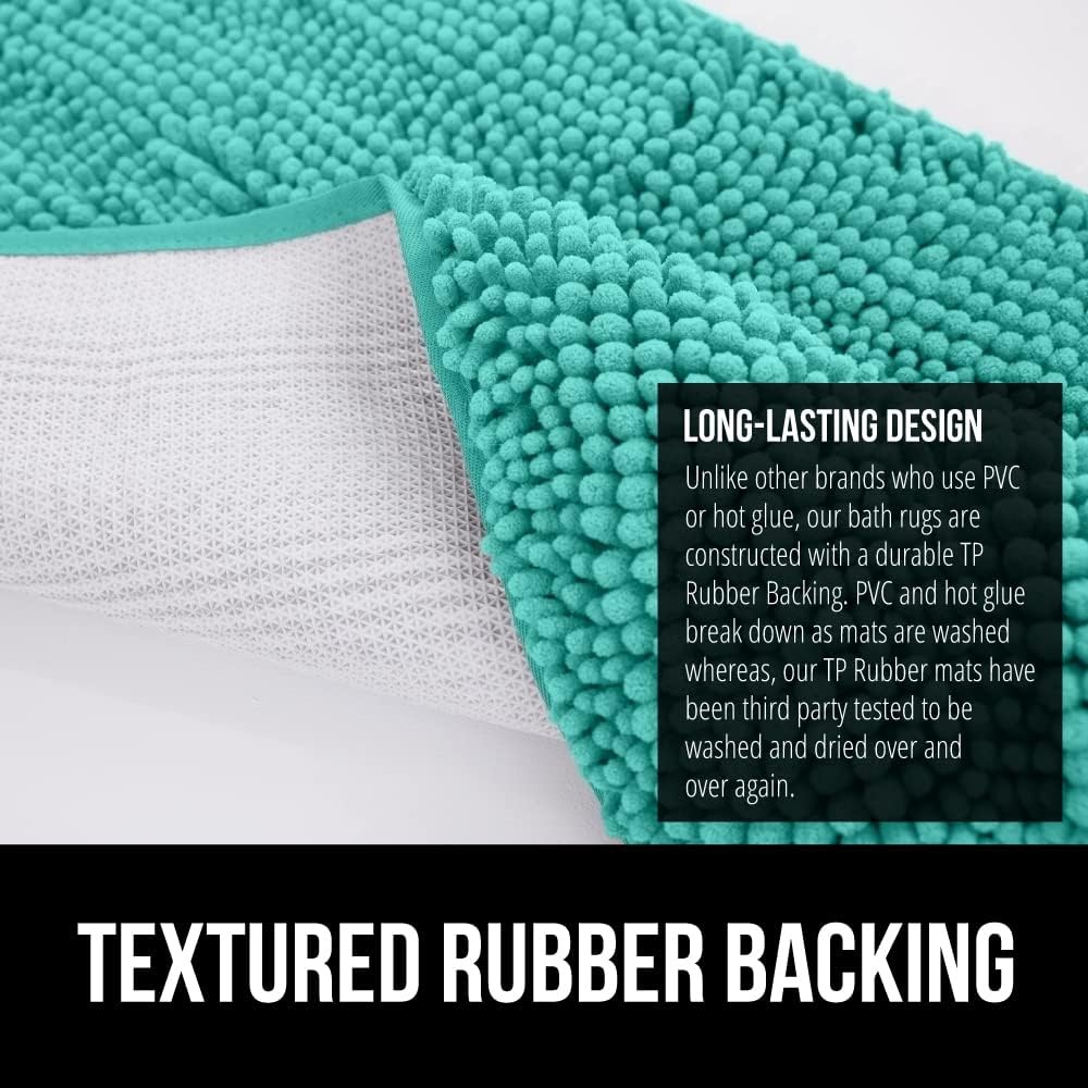 image:imageGORILLA GRIP Bath Rug Mat Thick Soft Absorbent Chenille Quick Dry Microfiber Mats Rubber Backing Machine Washable Shower Floor Rugs Bathroom Bathmat Home Decor Accessories 24x17 GreyTurquoise