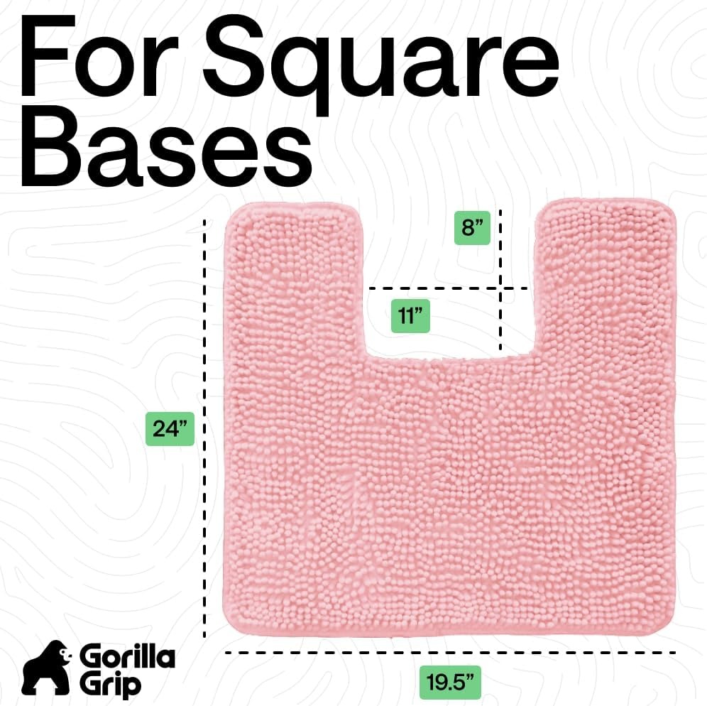image:imageGORILLA GRIP Bath Rug Mat Thick Soft Absorbent Chenille Quick Dry Microfiber Mats Rubber Backing Machine Washable Shower Floor Rugs Bathroom Bathmat Home Decor Accessories 24x17 GreyLight Pink