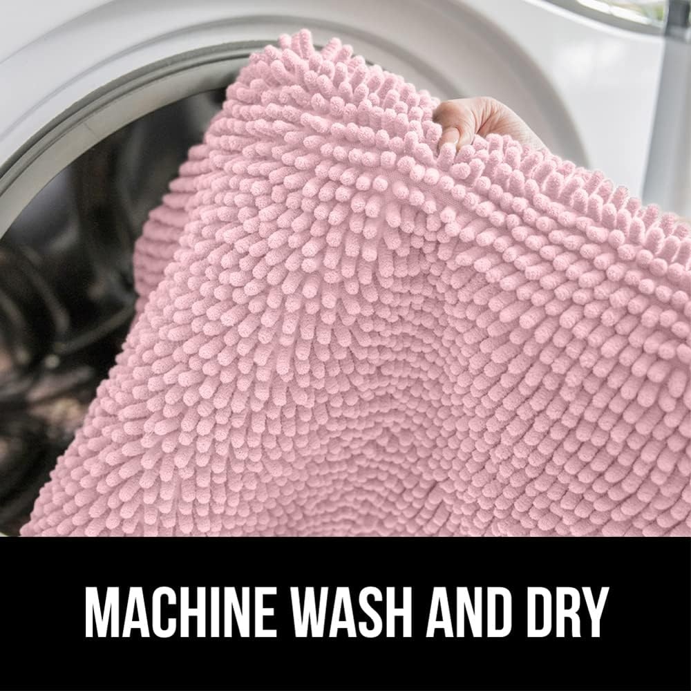 image:imageGORILLA GRIP Bath Rug Mat Thick Soft Absorbent Chenille Quick Dry Microfiber Mats Rubber Backing Machine Washable Shower Floor Rugs Bathroom Bathmat Home Decor Accessories 24x17 GreyLight Pink