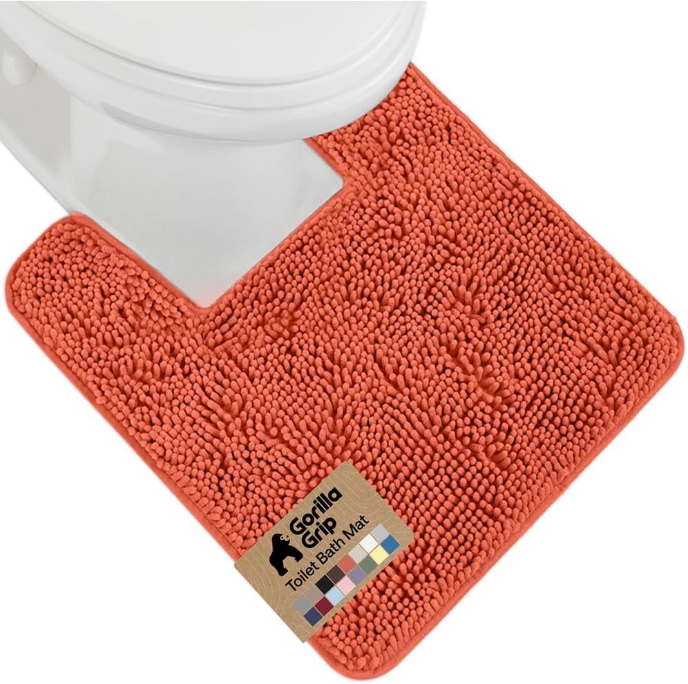 image:imageGORILLA GRIP Bath Rug Mat Thick Soft Absorbent Chenille Quick Dry Microfiber Mats Rubber Backing Machine Washable Shower Floor Rugs Bathroom Bathmat Home Decor Accessories 24x17 GreyCoral