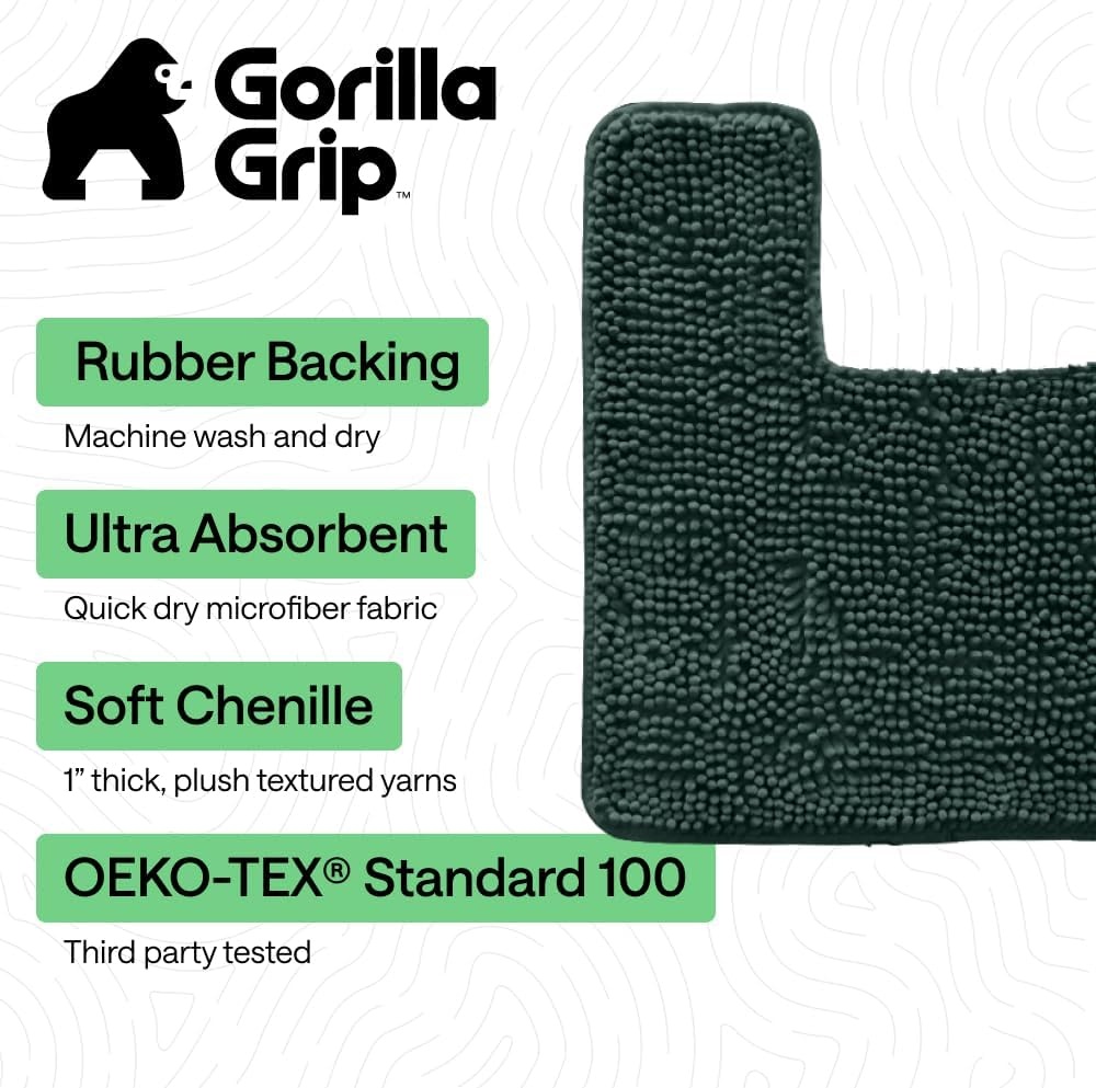 image:imageGORILLA GRIP Bath Rug Mat Thick Soft Absorbent Chenille Quick Dry Microfiber Mats Rubber Backing Machine Washable Shower Floor Rugs Bathroom Bathmat Home Decor Accessories 24x17 GreyHunter