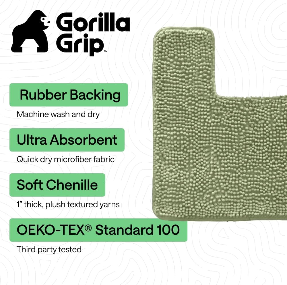 image:imageGORILLA GRIP Bath Rug Mat Thick Soft Absorbent Chenille Quick Dry Microfiber Mats Rubber Backing Machine Washable Shower Floor Rugs Bathroom Bathmat Home Decor Accessories 24x17 GreySage