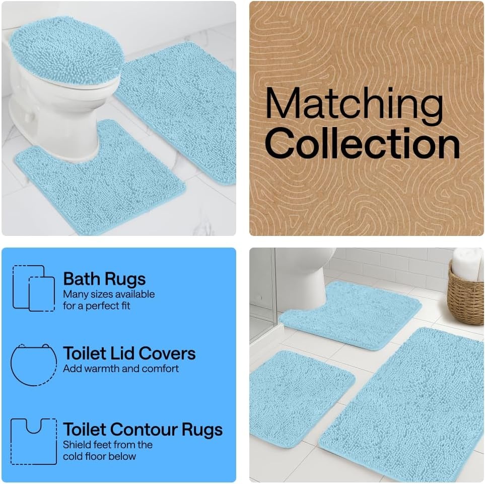 image:imageGORILLA GRIP Bath Rug Mat Thick Soft Absorbent Chenille Quick Dry Microfiber Mats Rubber Backing Machine Washable Shower Floor Rugs Bathroom Bathmat Home Decor Accessories 24x17 GreySky