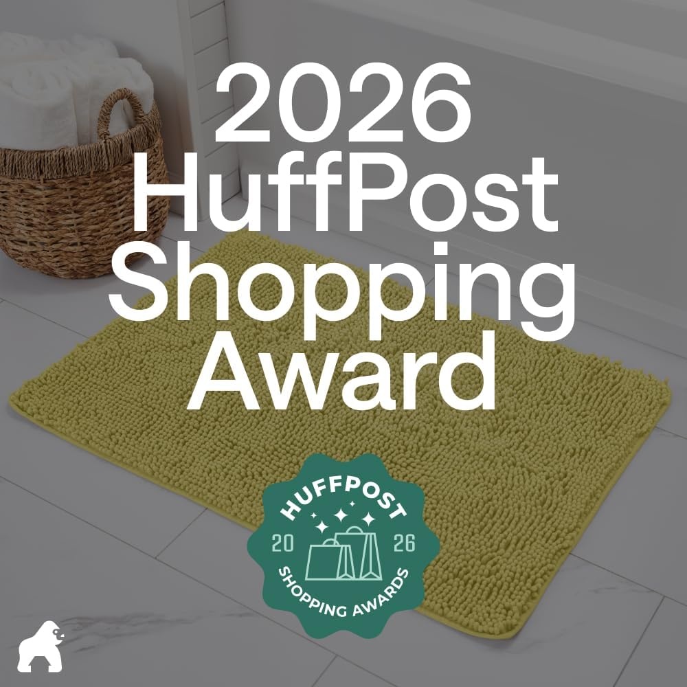 image:imageGORILLA GRIP Bath Rug Mat Thick Soft Absorbent Chenille Quick Dry Microfiber Mats Rubber Backing Machine Washable Shower Floor Rugs Bathroom Bathmat Home Decor Accessories 24x17 GreyYellow