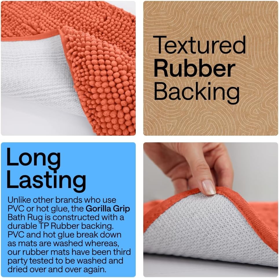 image:imageGORILLA GRIP Bath Rug Mat Thick Soft Absorbent Chenille Quick Dry Microfiber Mats Rubber Backing Machine Washable Shower Floor Rugs Bathroom Bathmat Home Decor Accessories 24x17 GreyCoral