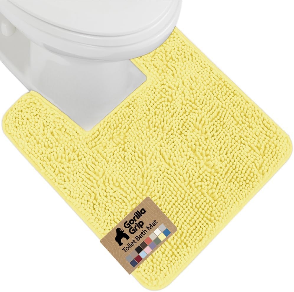 image:imageGORILLA GRIP Bath Rug Mat Thick Soft Absorbent Chenille Quick Dry Microfiber Mats Rubber Backing Machine Washable Shower Floor Rugs Bathroom Bathmat Home Decor Accessories 24x17 GreyYellow