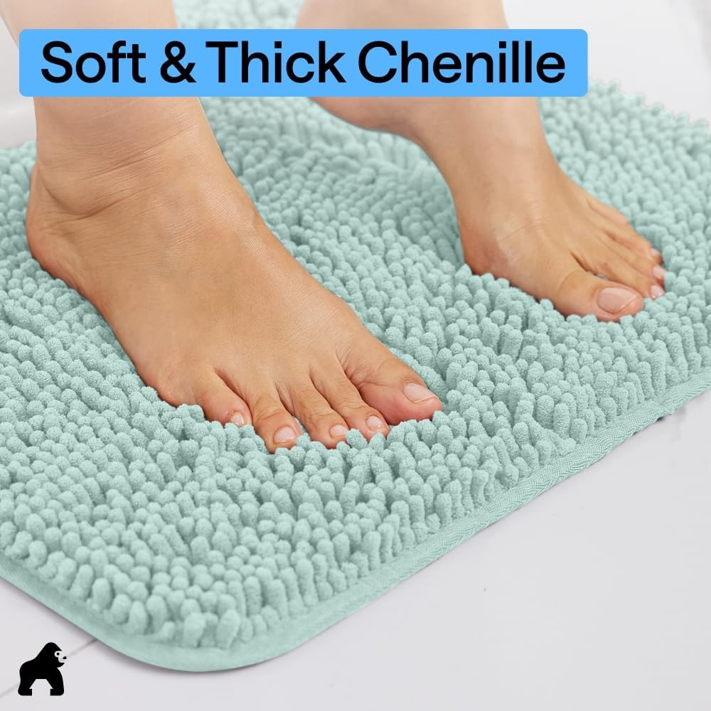 image:imageGORILLA GRIP Bath Rug Mat Thick Soft Absorbent Chenille Quick Dry Microfiber Mats Rubber Backing Machine Washable Shower Floor Rugs Bathroom Bathmat Home Decor Accessories 24x17 GreySeablue