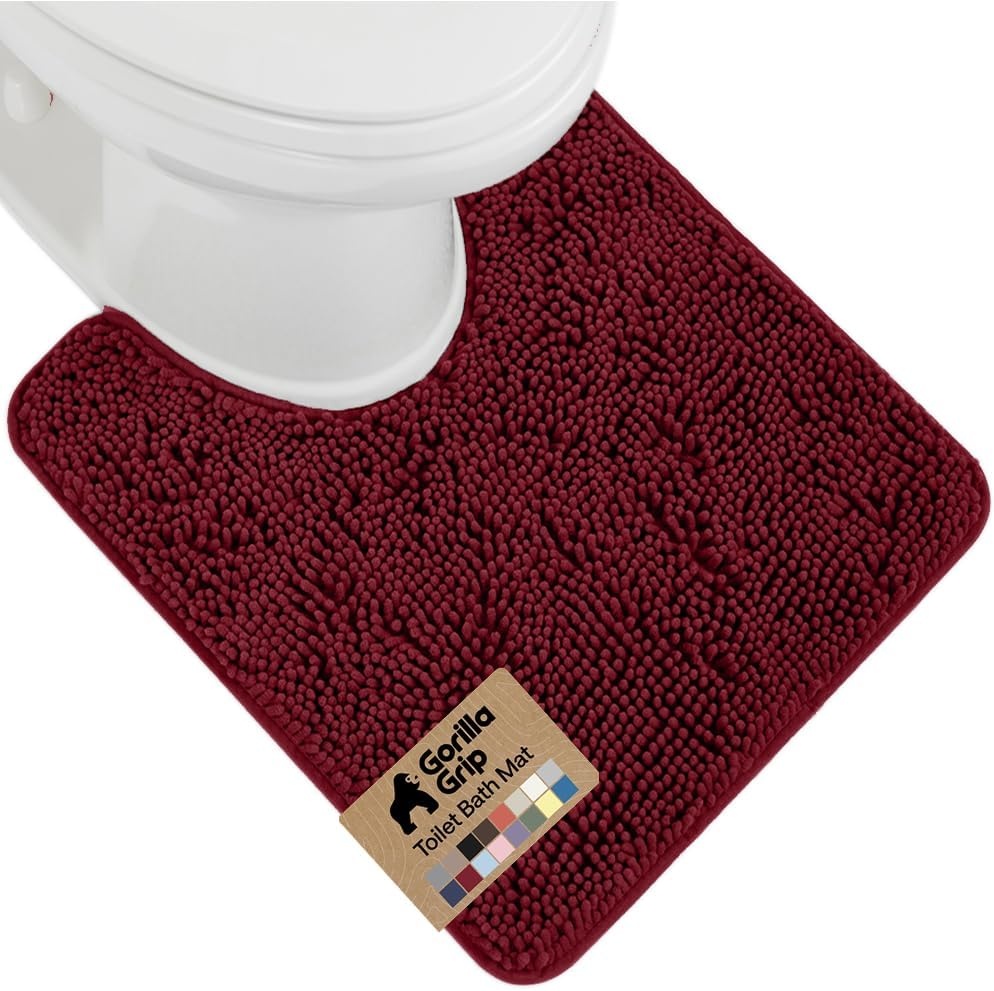 image:imageGORILLA GRIP Bath Rug Mat Thick Soft Absorbent Chenille Quick Dry Microfiber Mats Rubber Backing Machine Washable Shower Floor Rugs Bathroom Bathmat Home Decor Accessories 24x17 GreyBurgundy