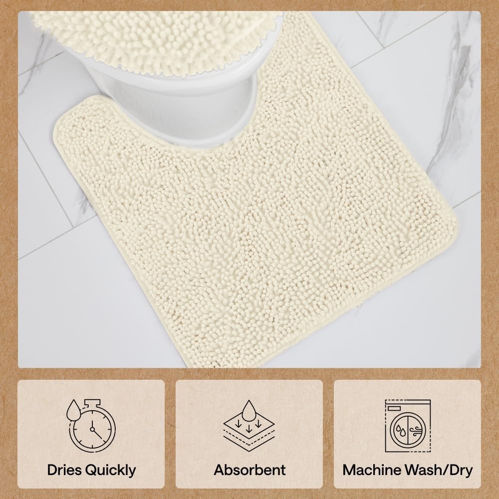 image:imageGORILLA GRIP Bath Rug Mat Thick Soft Absorbent Chenille Quick Dry Microfiber Mats Rubber Backing Machine Washable Shower Floor Rugs Bathroom Bathmat Home Decor Accessories 24x17 GreyIvory