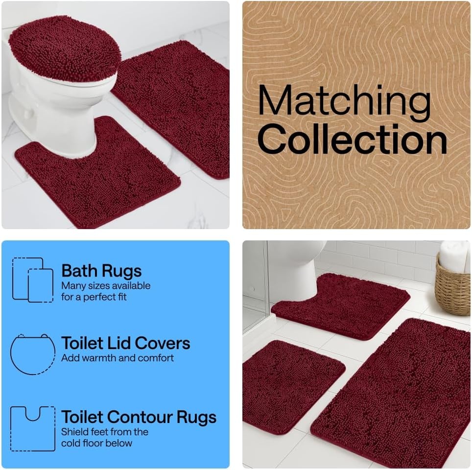 image:imageGORILLA GRIP Bath Rug Mat Thick Soft Absorbent Chenille Quick Dry Microfiber Mats Rubber Backing Machine Washable Shower Floor Rugs Bathroom Bathmat Home Decor Accessories 24x17 GreyBurgundy