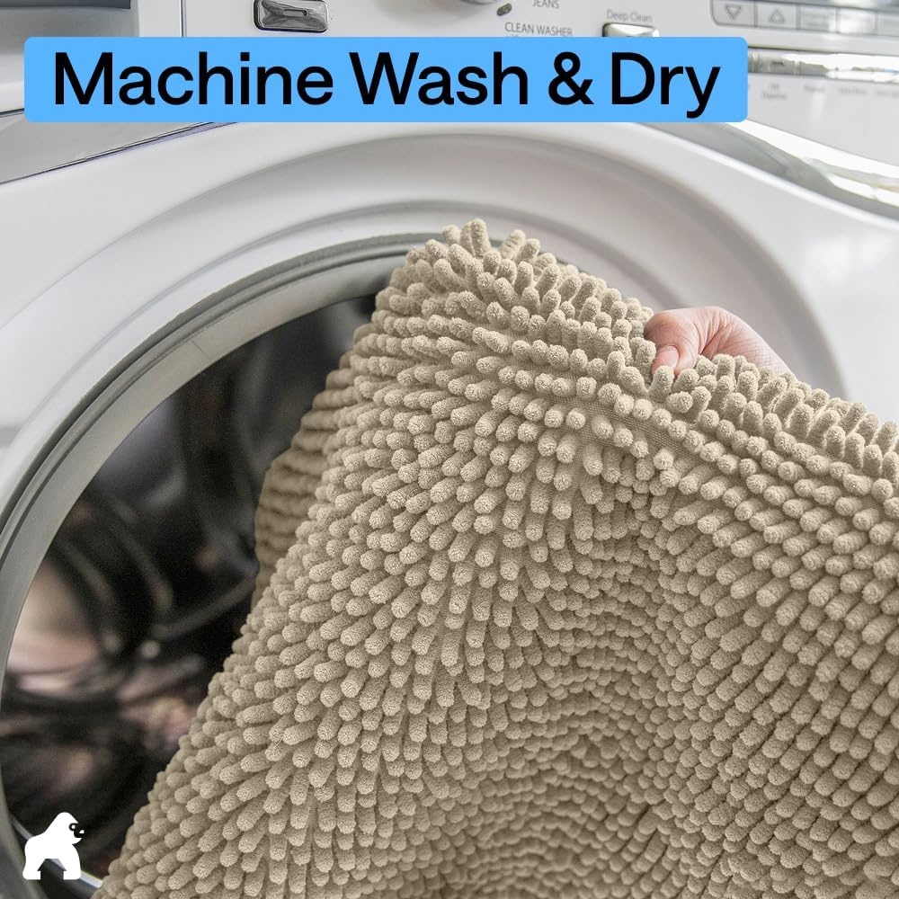 image:imageGORILLA GRIP Bath Rug Mat Thick Soft Absorbent Chenille Quick Dry Microfiber Mats Rubber Backing Machine Washable Shower Floor Rugs Bathroom Bathmat Home Decor Accessories 24x17 GreySand
