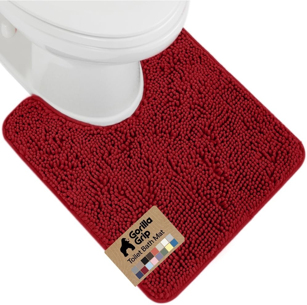 image:imageGORILLA GRIP Bath Rug Mat Thick Soft Absorbent Chenille Quick Dry Microfiber Mats Rubber Backing Machine Washable Shower Floor Rugs Bathroom Bathmat Home Decor Accessories 24x17 GreyRed