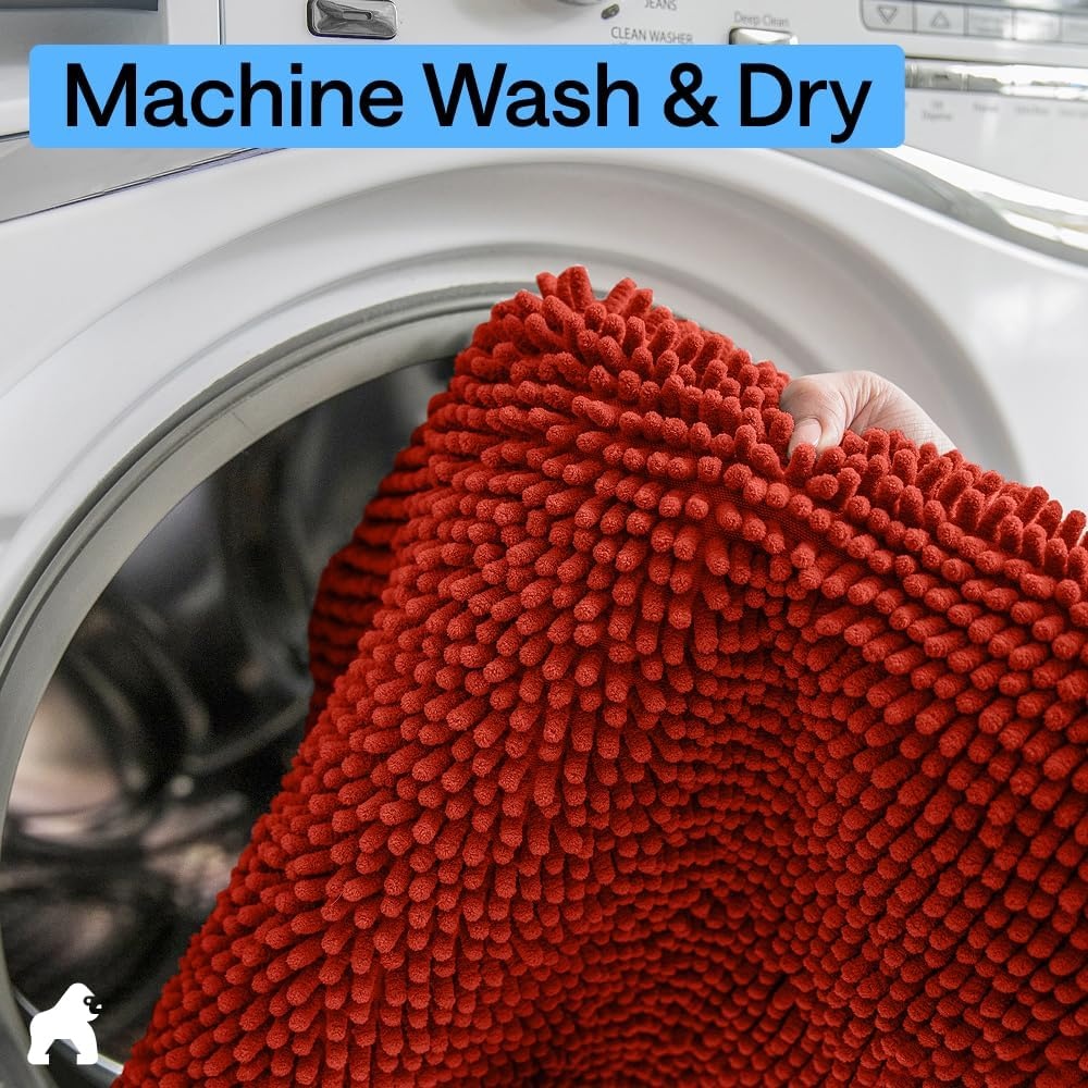 image:imageGORILLA GRIP Bath Rug Mat Thick Soft Absorbent Chenille Quick Dry Microfiber Mats Rubber Backing Machine Washable Shower Floor Rugs Bathroom Bathmat Home Decor Accessories 24x17 GreySunset Orange