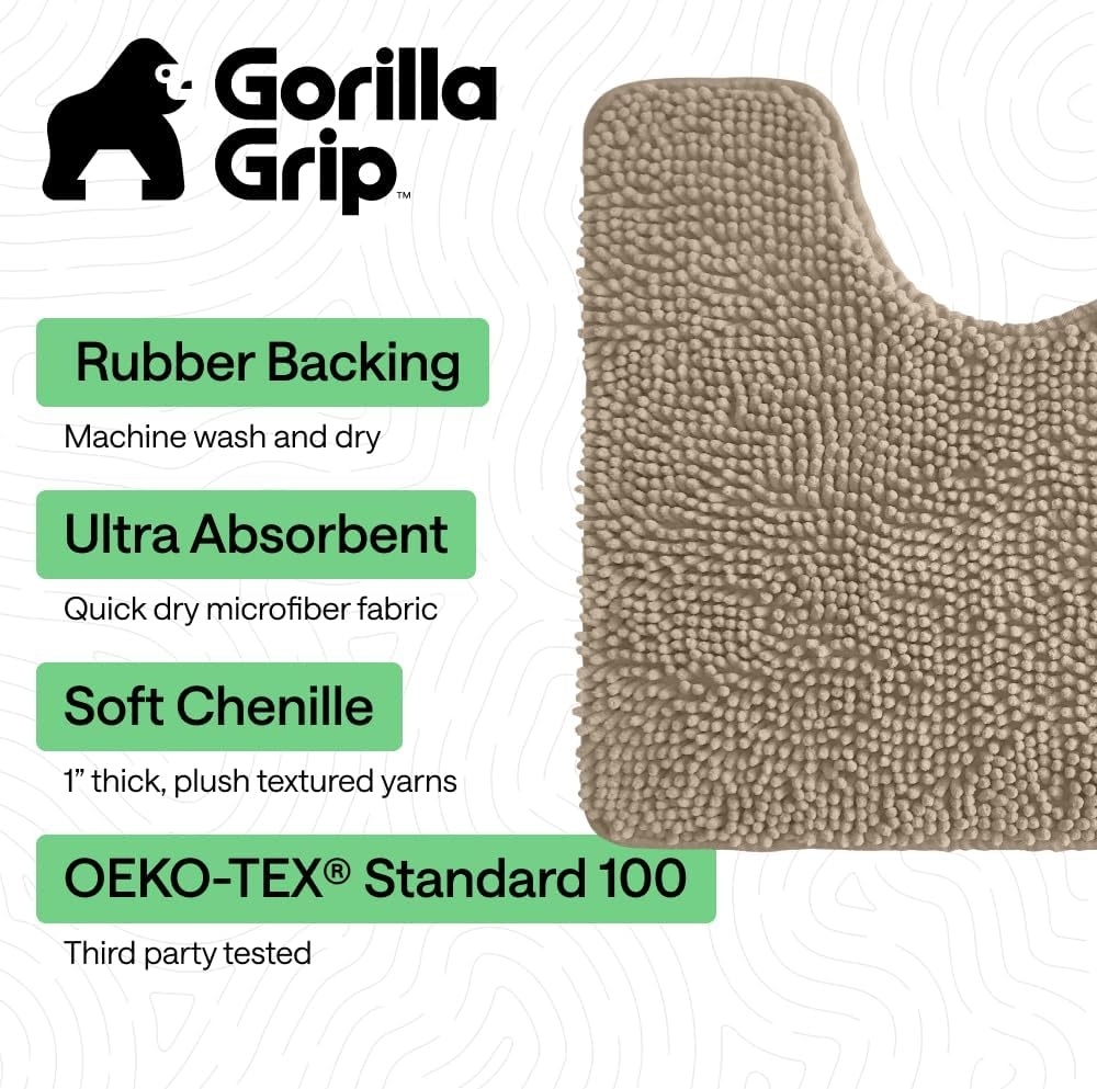 image:imageGORILLA GRIP Bath Rug Mat Thick Soft Absorbent Chenille Quick Dry Microfiber Mats Rubber Backing Machine Washable Shower Floor Rugs Bathroom Bathmat Home Decor Accessories 24x17 GreyGray Beige