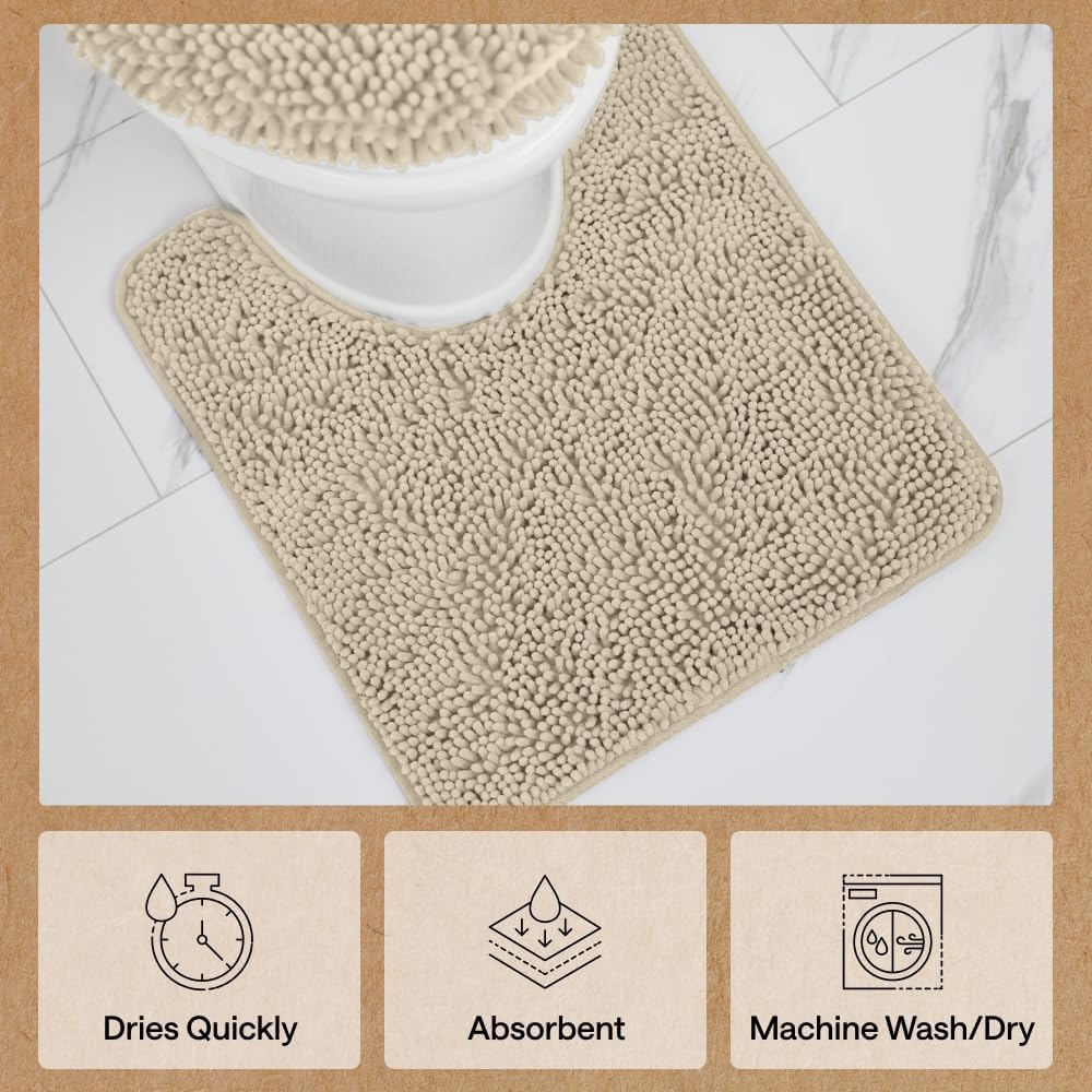 image:imageGORILLA GRIP Bath Rug Mat Thick Soft Absorbent Chenille Quick Dry Microfiber Mats Rubber Backing Machine Washable Shower Floor Rugs Bathroom Bathmat Home Decor Accessories 24x17 GreySand