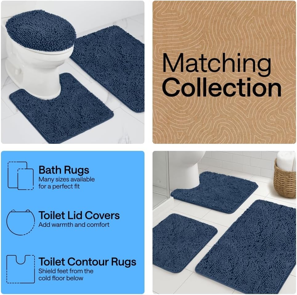 image:imageGORILLA GRIP Bath Rug Mat Thick Soft Absorbent Chenille Quick Dry Microfiber Mats Rubber Backing Machine Washable Shower Floor Rugs Bathroom Bathmat Home Decor Accessories 24x17 GreyNavy