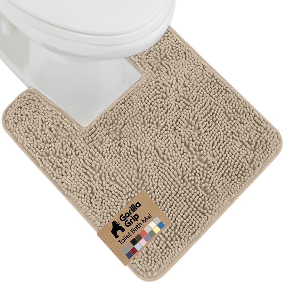 image:imageGORILLA GRIP Bath Rug Mat Thick Soft Absorbent Chenille Quick Dry Microfiber Mats Rubber Backing Machine Washable Shower Floor Rugs Bathroom Bathmat Home Decor Accessories 24x17 GreyGray Beige