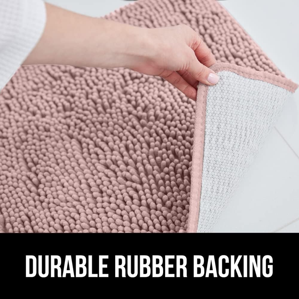 image:imageGORILLA GRIP Bath Rug Mat Thick Soft Absorbent Chenille Quick Dry Microfiber Mats Rubber Backing Machine Washable Shower Floor Rugs Bathroom Bathmat Home Decor Accessories 24x17 GreyDusty Rose
