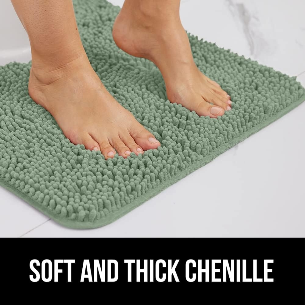 image:imageGORILLA GRIP Bath Rug Mat Thick Soft Absorbent Chenille Quick Dry Microfiber Mats Rubber Backing Machine Washable Shower Floor Rugs Bathroom Bathmat Home Decor Accessories 24x17 GreySage